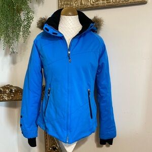 Obermeyer Women's Faux Fur Hood Tuscany  Jacket Size 8 Blue Insulated